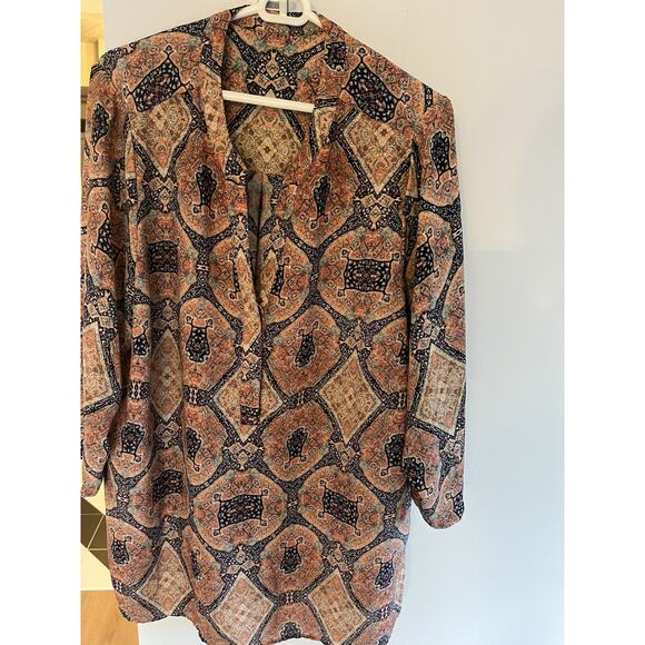 Other Tops - Womens 2XL Blouse Top Tunic V Neck Paisley Brown Pullover Flowy Boho